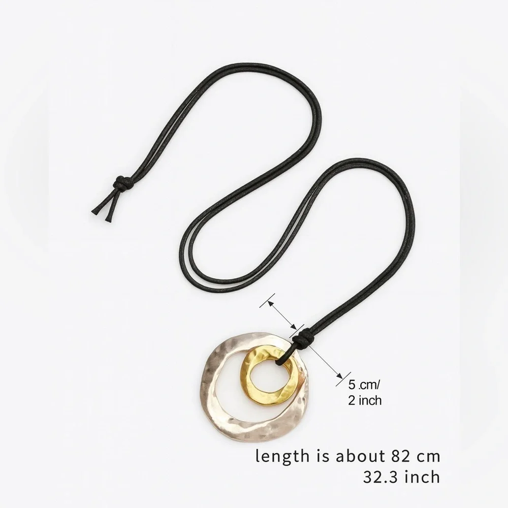 Black Cord Necklace with Silver and Gold Pendant